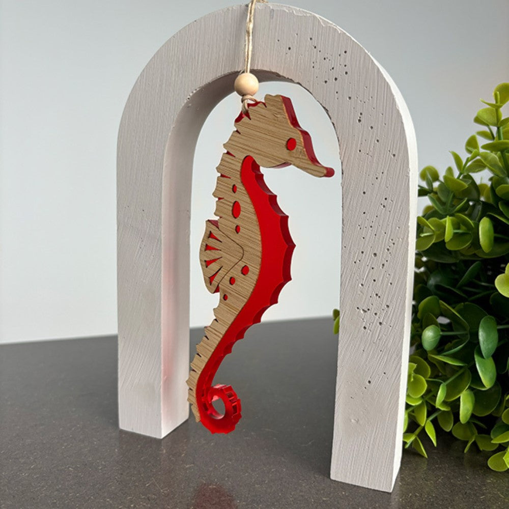 Hanging Ornament - Seahorse (Red Satin Acrylic)