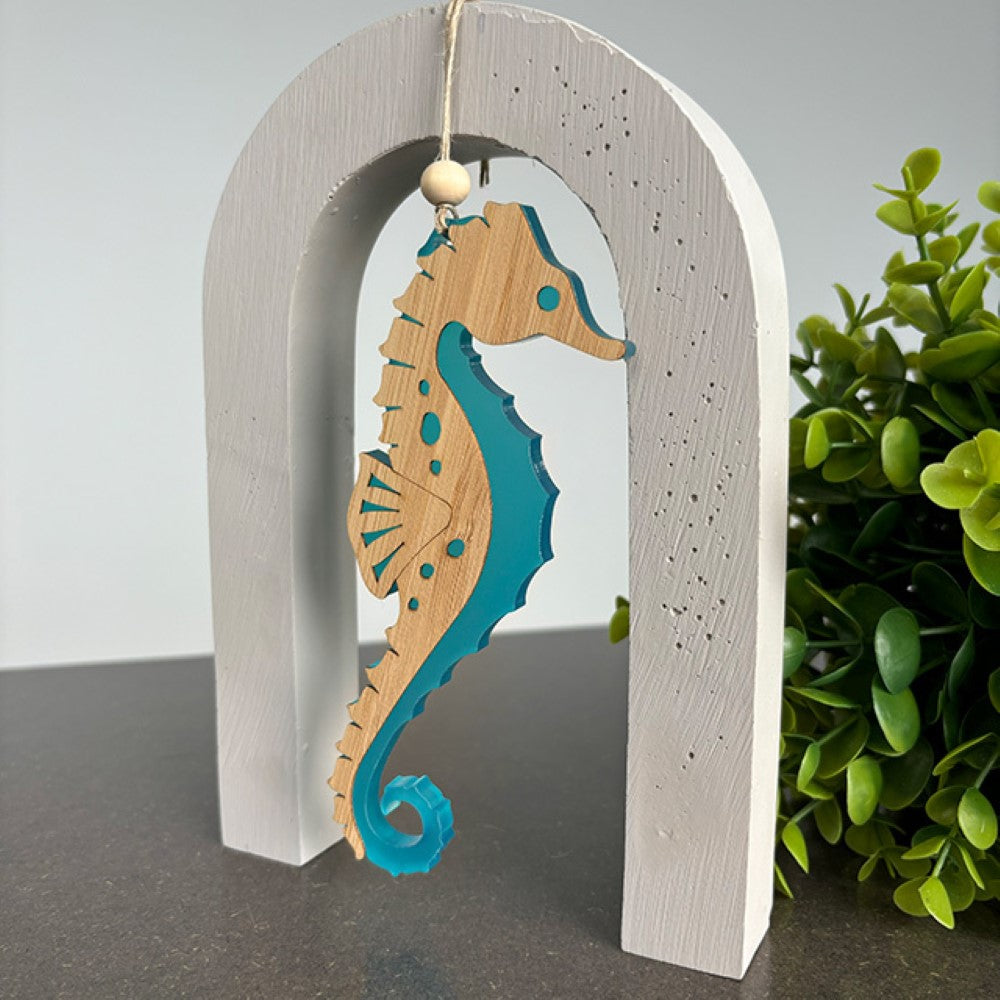 Hanging Ornament - Seahorse (Teal Satin Acrylic)