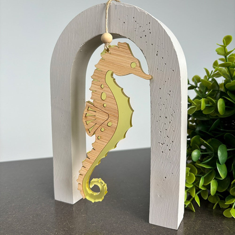 Hanging Ornament - Seahorse (Yellow Satin Acrylic)