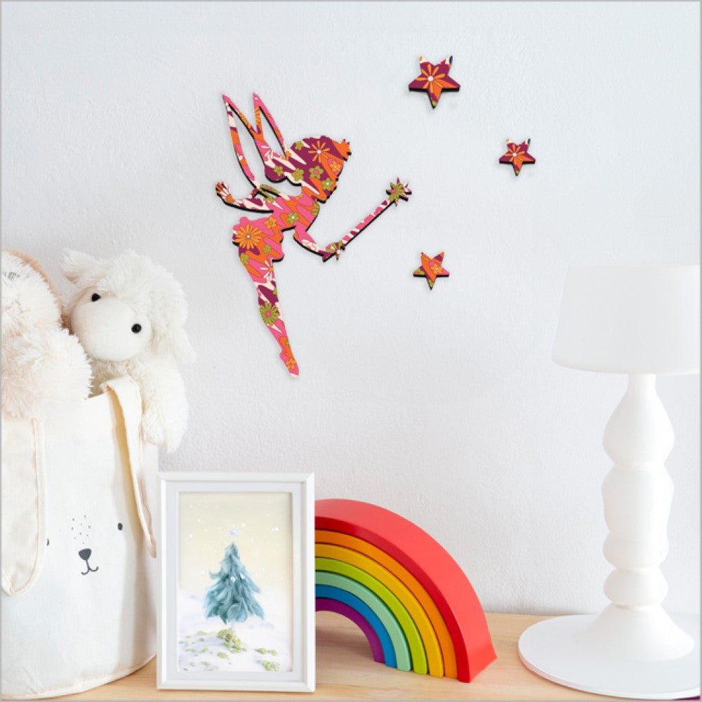 Wall Art - Tinkerbell 2 with Stars Textured Pattern (Retro Floral Pink)