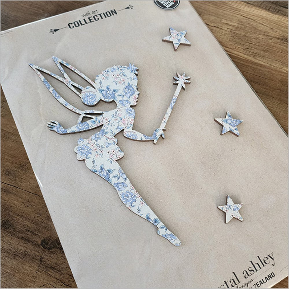 Wall Art - Tinkerbell 2 with Stars Textured Pattern (Vintage Floral Blue)