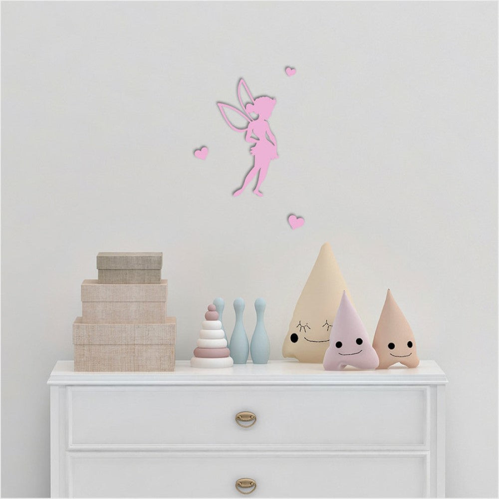 Wall Art - Tinkerbell 3 with Hearts (Pink MDF)