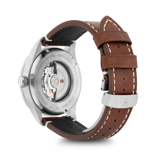 Watch - VICTORINOX Airboss Mechanical 42mm Brown Leather Strap Black Dial