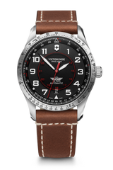 Watch - VICTORINOX Airboss Mechanical 42mm Brown Leather Strap Black Dial