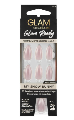 Press on Nail Kit - Glam by Manicare Ready Pre Glued LUXE My Snow Bunny (6 Pack)