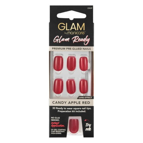 Press on Nail Kit - Glam by Manicare Ready Pre Glued  Candy Apple Red (6 Pacs)