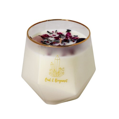Infused Soy Candle - Amethyst & Rose Quartz (Oud & Bergamot)