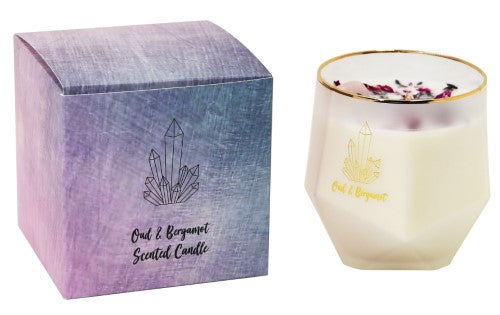 Infused Soy Candle - Amethyst & Rose Quartz (Oud & Bergamot)