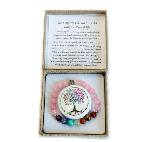 Chakra Bracelet - Rose Quartz with Tree of Life Bead