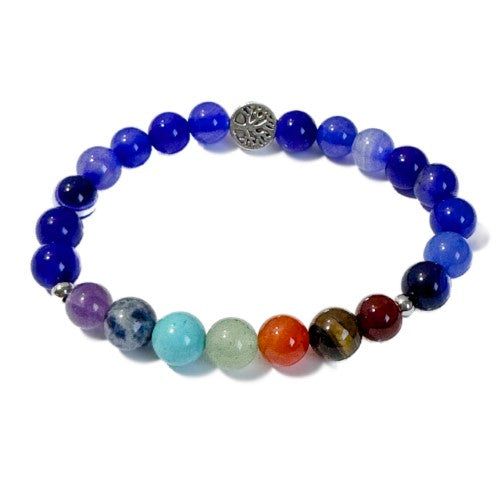 Chakra Bracelet - Blue Banded Agate & Tree of Life Bead