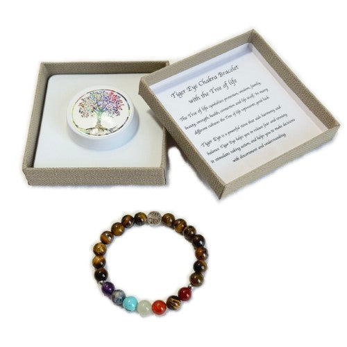 Chakra Bracelet - Tiger Eye & Tree of Life Bead