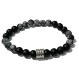 Men's Bracelet - Matte Onyx Matte Snowflake Obsidian & 4 Ring Bead