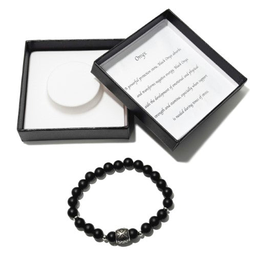 Men's Bracelet - Matte Onyx & Linked Squares Bead