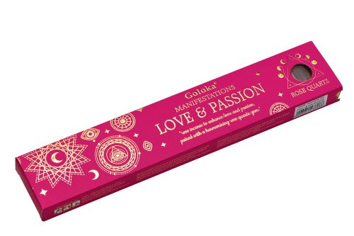 Incense - Goloka  Love & Passion Rose Incense with Rose Quartz (12 Packs)