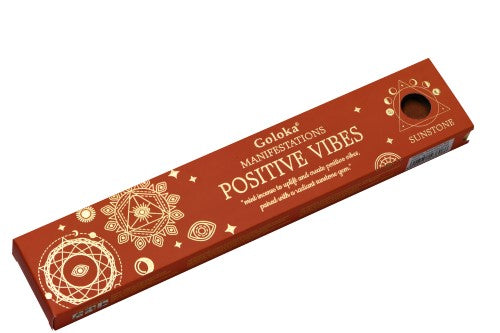 Incense - Goloka  Positive Vibes Mint Incense with Sunstone Gemstone (12 Packs)