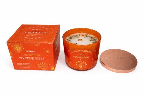 Infused Candle - Goloka Manifestations Positive Vibes 9oz Gemstone (Sunstone)