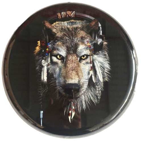 Round Metal Wall Art - Wolf with Headphones (35 x 35 x 1.5cm)