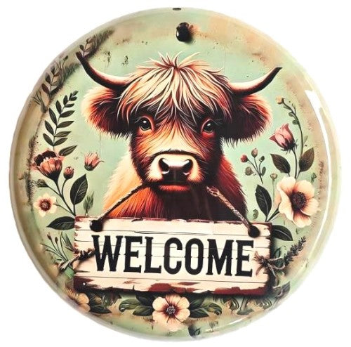 Round Metal Wall Art - Highland Cow (35 x 35 x 1.5cm)