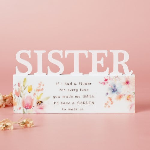 Standing Plaque - The Cottage Garden Floral Word Sister (16.1cm)