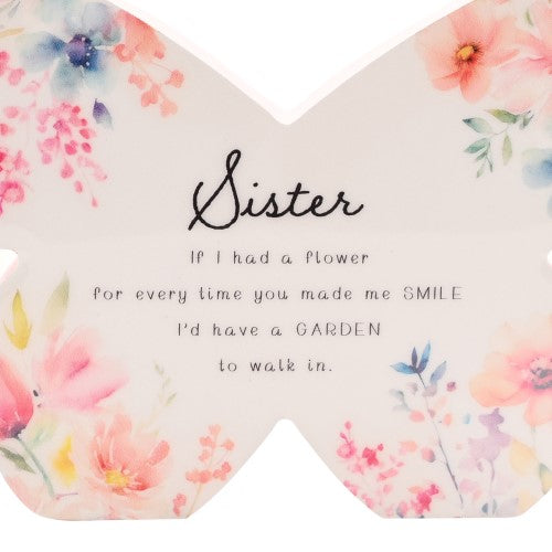 Standing Plaque - The Cottage Garden Floral Mantel Butterfly Sister (14cm)