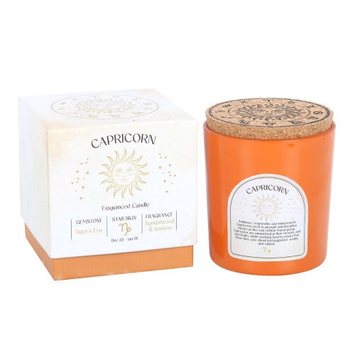 Capricorn Sandalwood & Jasmine Gemstone Glass Candle
