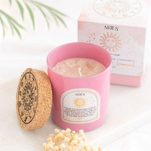 Aries Cedarwood Gemstone Glass Candle