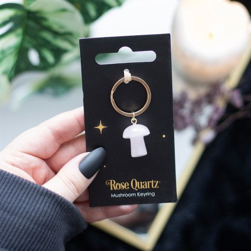 Rose Quartz Mushroom Keyring