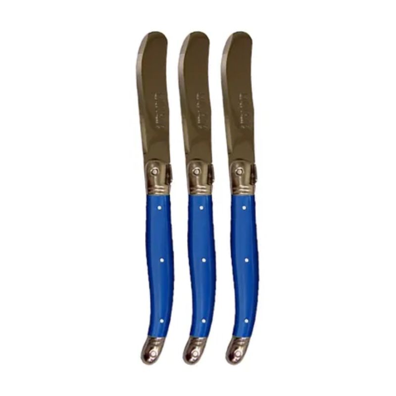 Navy blue Laguiole spreaders with stainless steel blades, sold in a pack of 3, perfect for stylish dining experiences.