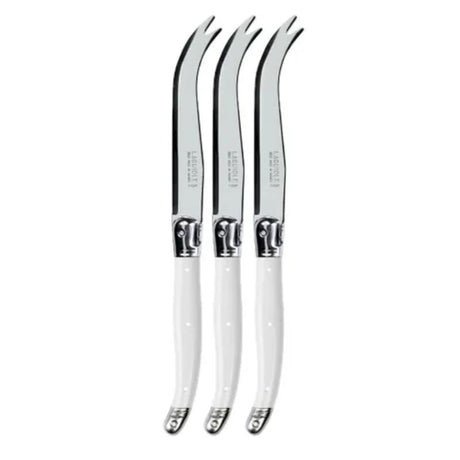 Set of three Verdier Cheese Knives with ergonomic grip and sharp blades, ideal for slicing various cheeses elegantly.