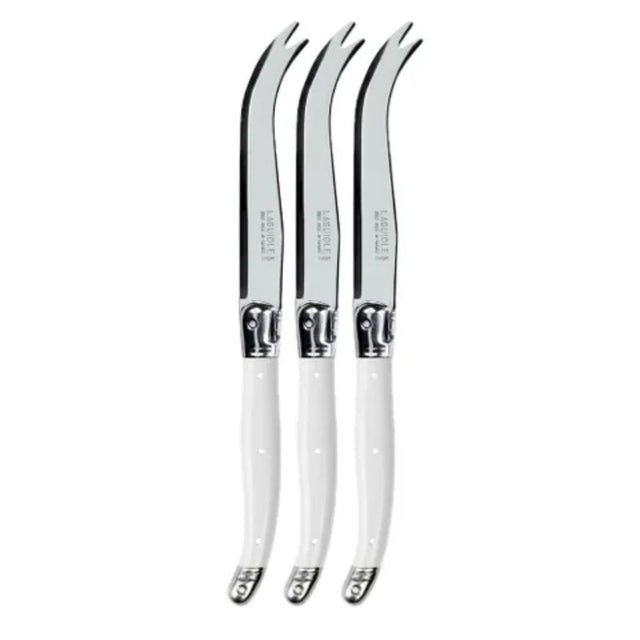 Set of three Verdier Cheese Knives with ergonomic grip and sharp blades, ideal for slicing various cheeses elegantly.