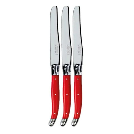 Stylish pack of 3 French table knives with stainless steel blades, Laguiole design, and comfortable resin handles.