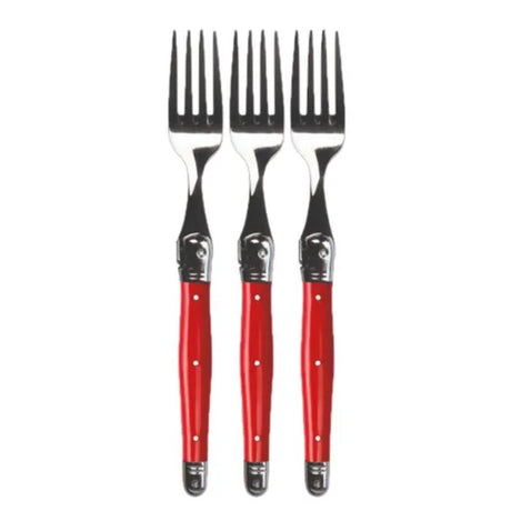 Exquisite red Verdier refill forks set (3-pack), featuring durable stainless steel and vibrant resin handles with Laguiole Bee design.