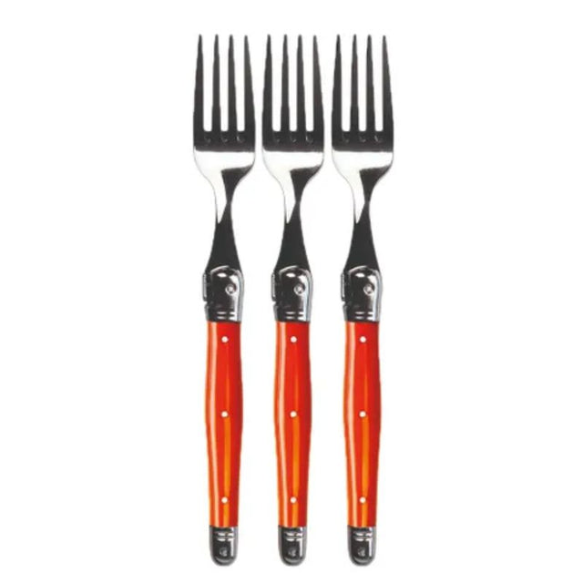 Elegant Verdier Refill Forks in vibrant orange, featuring Laguiole Bee, stainless steel, and comfortable resin handles. Pack of 3.