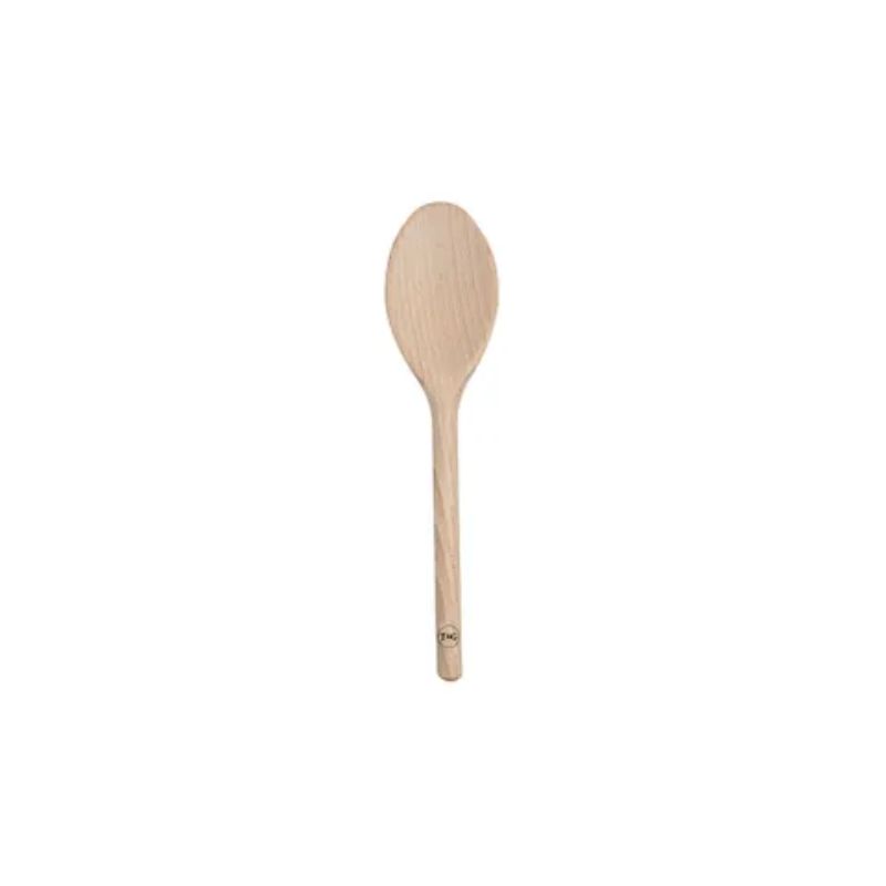 Set of 6 T&G beech wood spoons, 200mm each, eco-friendly, durable, perfect for cooking and baking tasks.