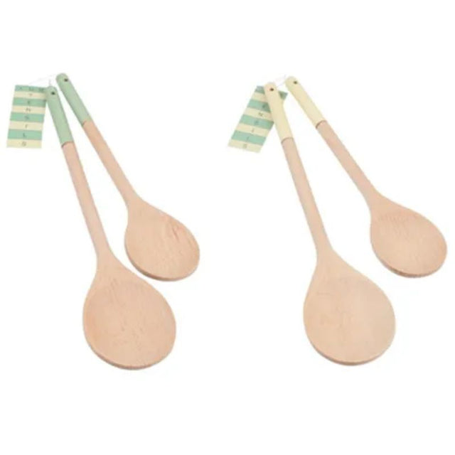 T&G Spoon Set (6) in vintage green and cream, FSC® beech wood, ideal for stylish cooking and serving.