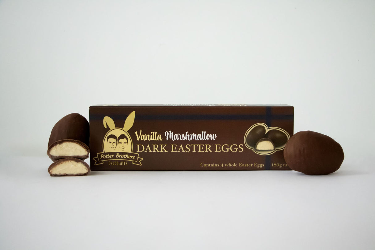 Vanilla Marshmallow Easter Eggs in Dark Chocolate. 4 Pack Whole Eggs