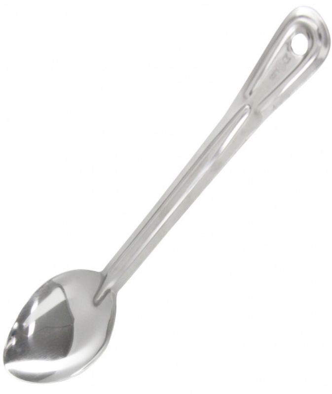 Chef Inox 280mm stainless steel basting spoon for effortless basing meats and vegetables with ergonomic design for comfort.