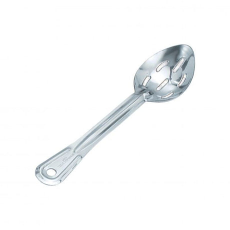 Stainless steel basting spoon with slotted head, 330mm long for easy basting of meats and vegetables.