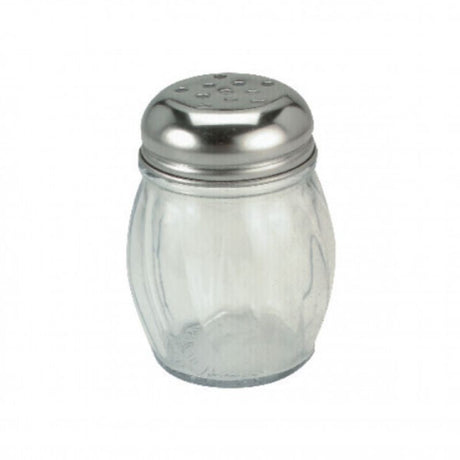 Glass cheese shaker with flip top lid, 170ml capacity for easy seasoning of pasta, salads, and pizzas.