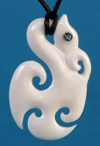 Stylish Bone Manaia Pendant featuring a paua eye, symbolizing protection and spirituality, on an adjustable black cord.