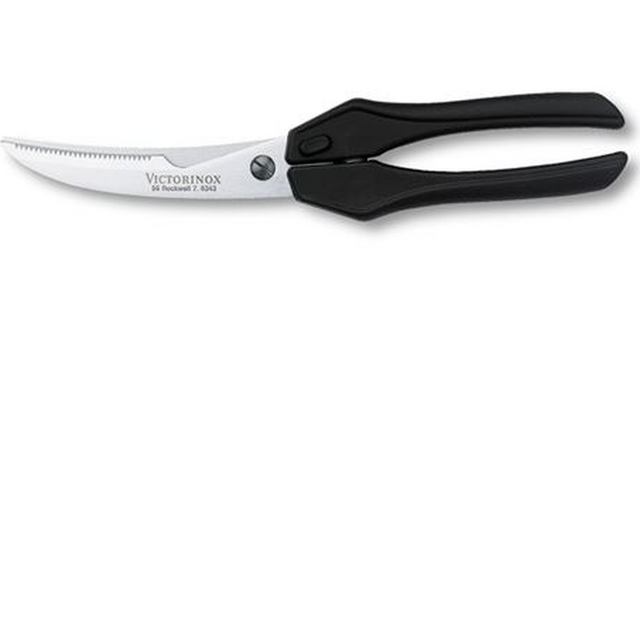 Victorinox poultry shears with 25cm stainless steel blades and comfortable black nylon handles for precise cutting.