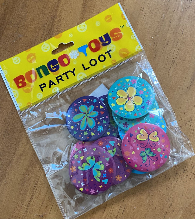 Colorful butterfly badges in a pack of 10, perfect for party favours and memorable keepsakes for any celebration.