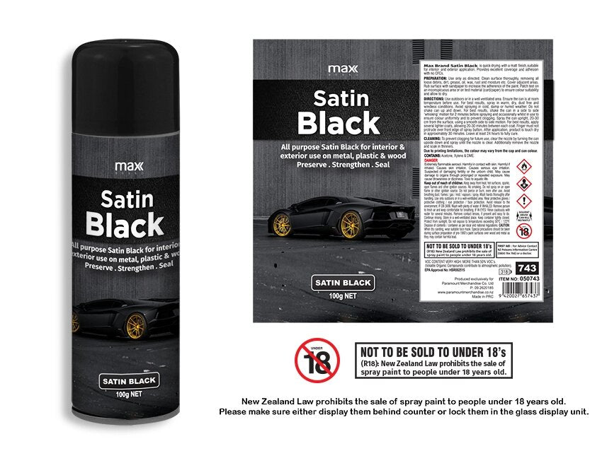 Spray Paint - Max Brand All Surface Satin Black 100ml (12 Units)
