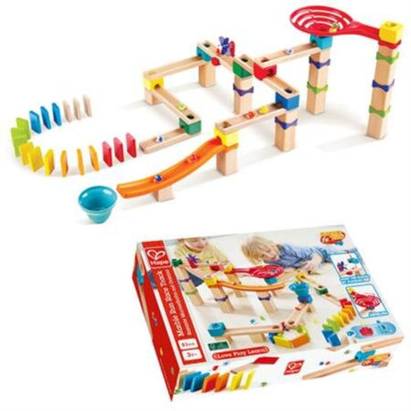 Colorful DIY marble track set with 81 pieces, including slides and funnels, designed for creative learning and fun.