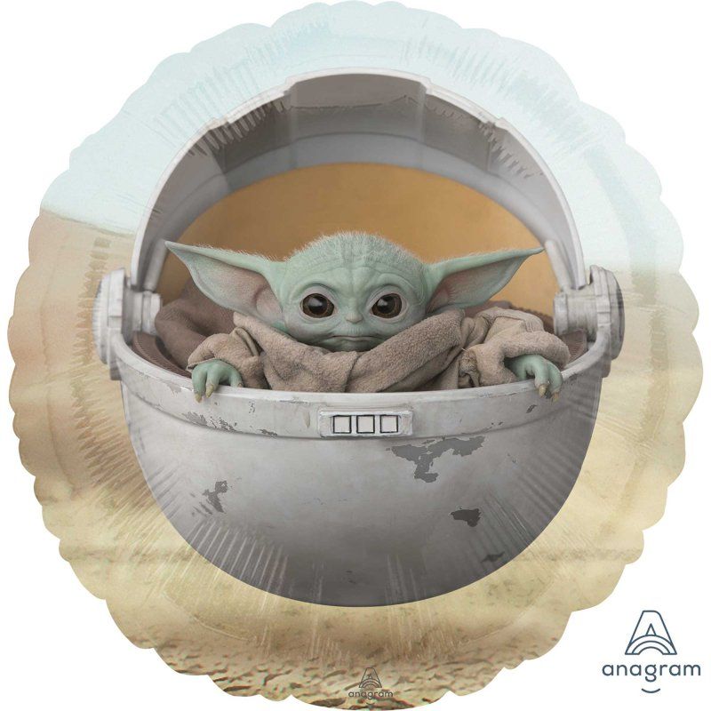 Self-sealing 45cm foil balloon featuring 'The Child' from Star Wars, perfect for themed parties and celebrations.