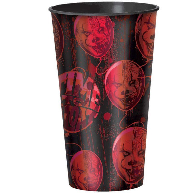 32oz plastic cup featuring IT Chapter 2 design, perfect for drinks at parties or themed events.