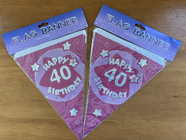 Vibrant pink banners for a 40th birthday celebration, perfect for adding festive cheer to any party setting.
