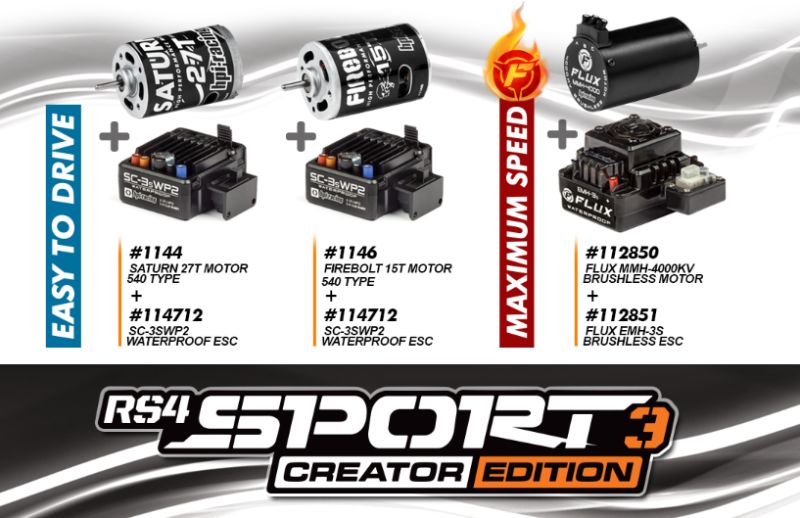 Radio Control Builder Kit - Racing 1/10 S3 RS4 Creator Edition, ultra-customizable chassis for thrilling on-road racing adventures.
