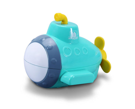 Colorful submarine projector toy for kids, creating sea life projections in water during bath or pool play.