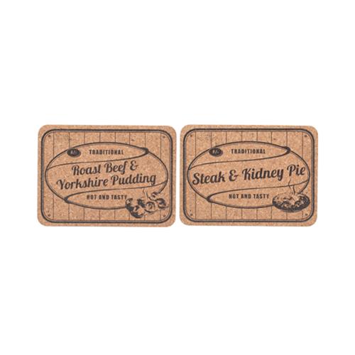 Cork Table Mats - Steak & Kidney Designs - Set of 2 - T&G